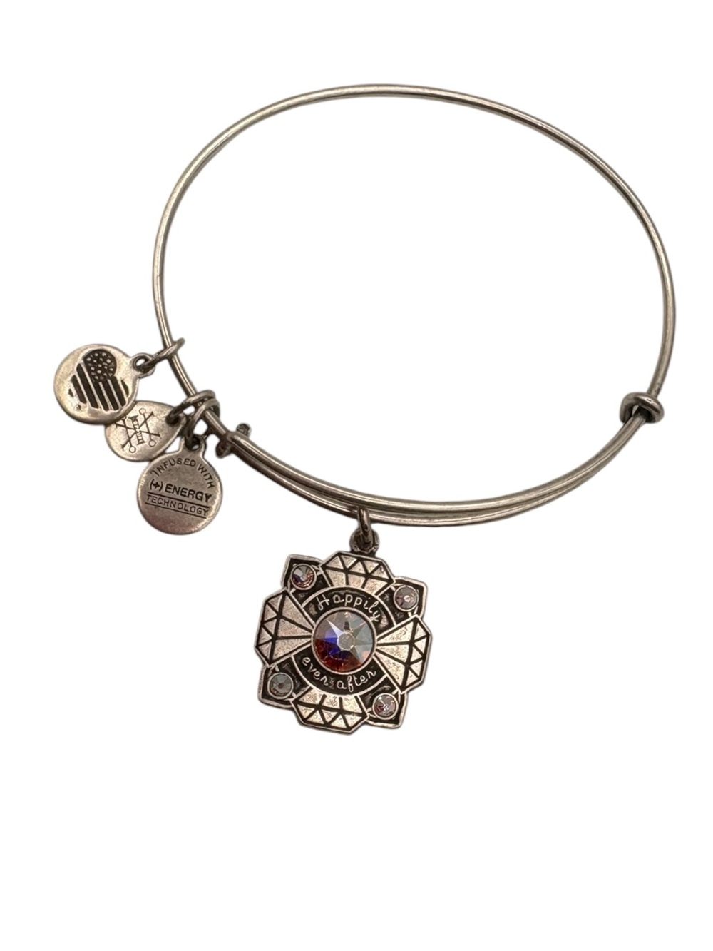 Alex and Ani Silver-tone 'Happily Ever After' Crystal Accent Charm Bangle